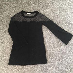 Polka Dot Mesh Shoulder Tunic Sweater Babydoll Top